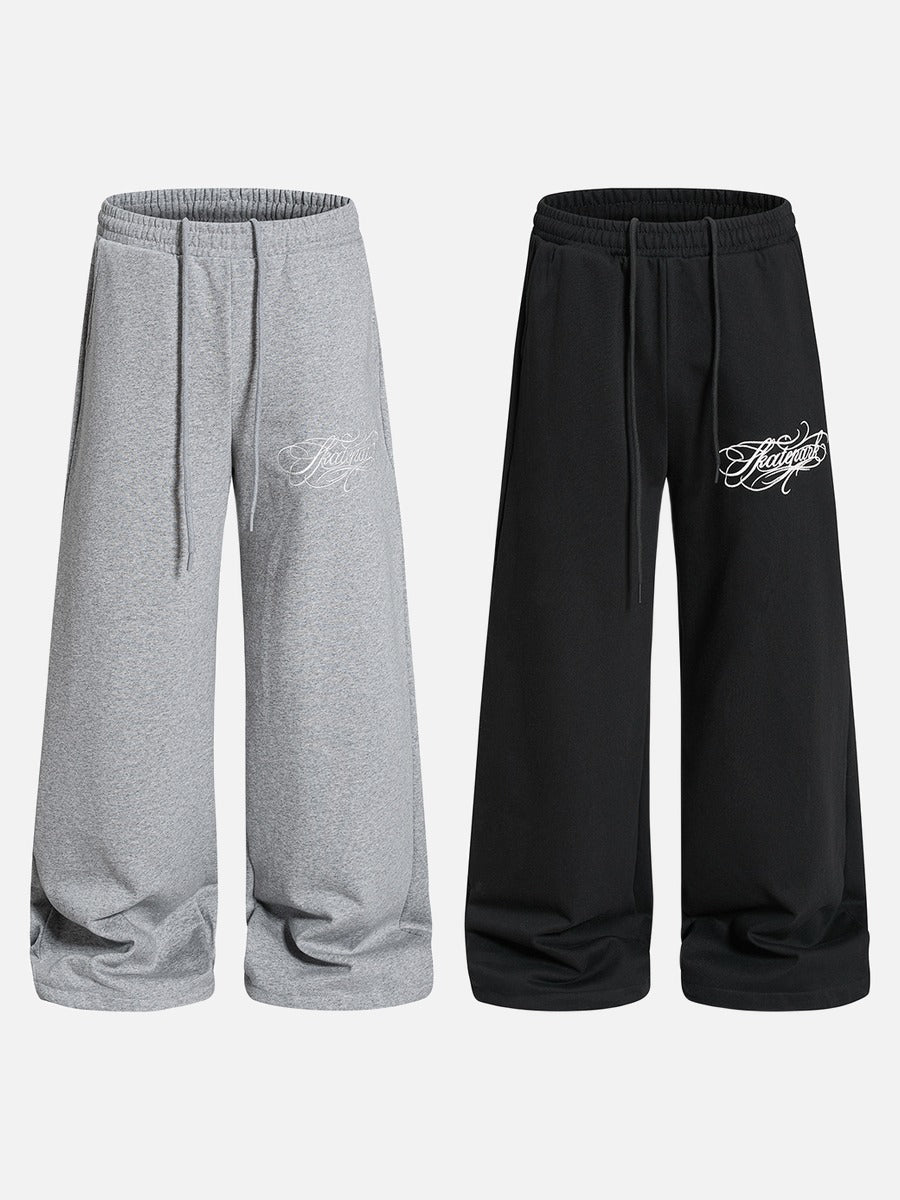 DAXUEN heather grey wide-leg elaborately-script graphic sweatpants