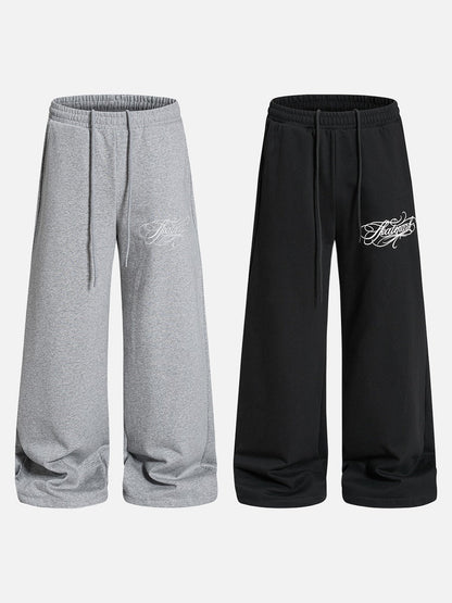 DAXUEN heather grey wide-leg elaborately-script graphic sweatpants