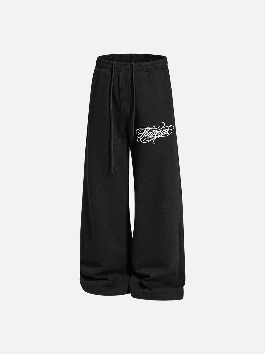 DAXUEN heather grey wide-leg elaborately-script graphic sweatpants