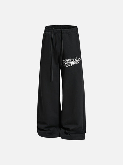 DAXUEN heather grey wide-leg elaborately-script graphic sweatpants