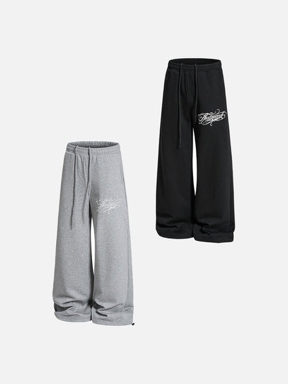 DAXUEN heather grey wide-leg elaborately-script graphic sweatpants