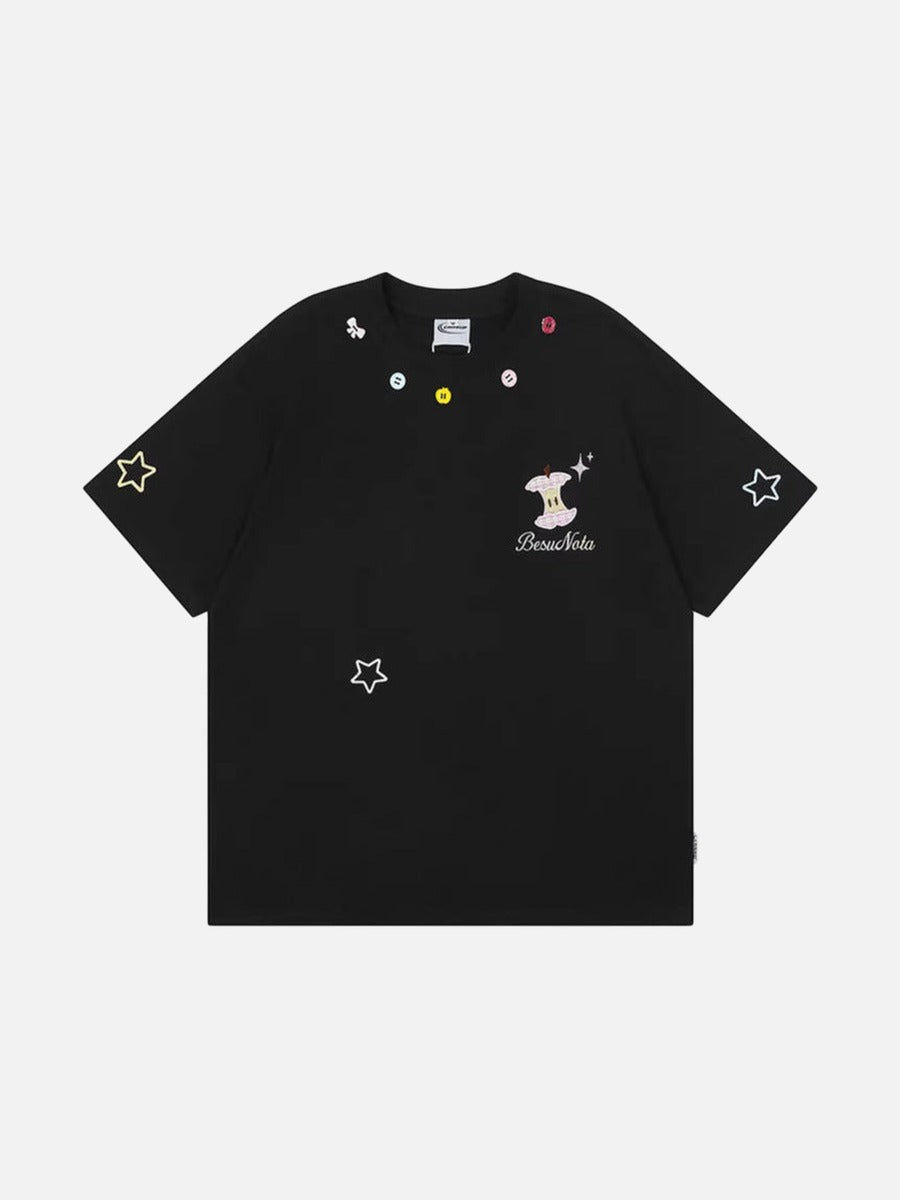 Embroidered apple core short-sleeve T-shirt