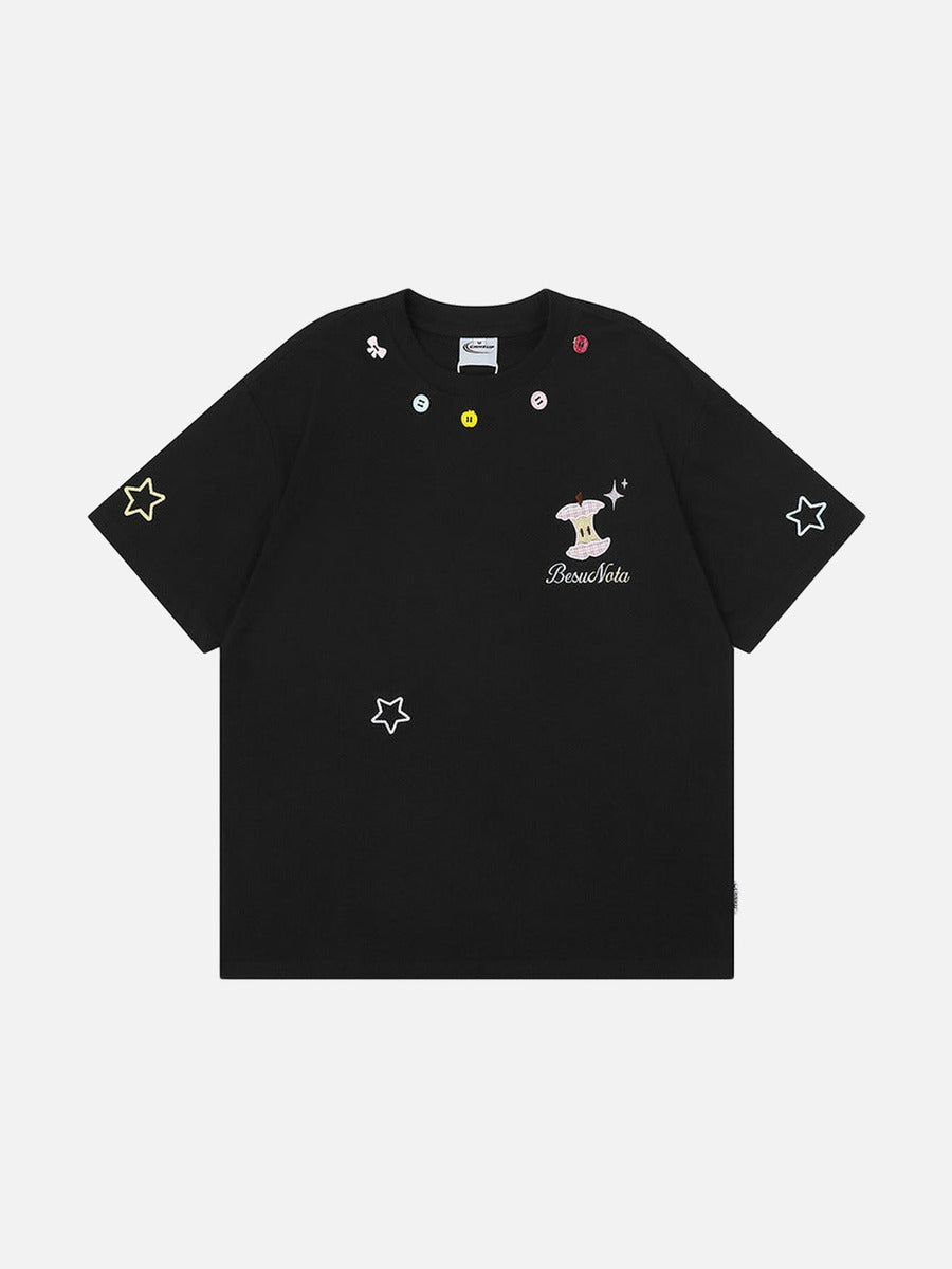 Embroidered apple core short-sleeve T-shirt