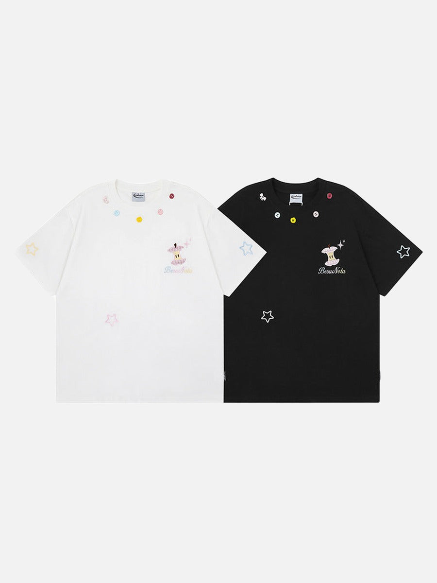 Embroidered apple core short-sleeve T-shirt