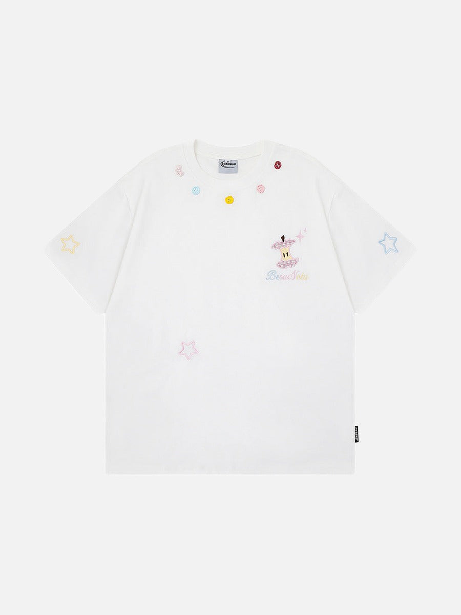 Embroidered apple core short-sleeve T-shirt
