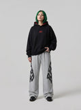 DAXUEN black embroidered BEFEARLE graphic hooded sweatshirt — model photo