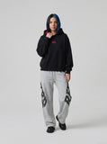 DAXUEN black embroidered BEFEARLE graphic hooded sweatshirt — model photo