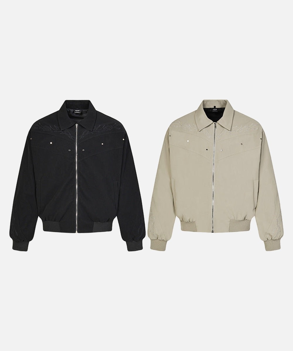 DAXUEN Embroidered bomber jacket in black and beige