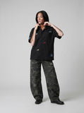 DAXUEN Short-sleeved embroidered camp collar shirt — model photo