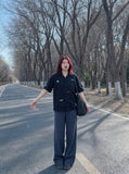 DAXUEN Short-sleeved embroidered camp collar shirt — model photo