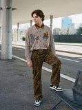 DAXUEN brown plaid shirt with embroidered cat faces — model photo