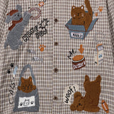DAXUEN brown plaid shirt with embroidered cat faces