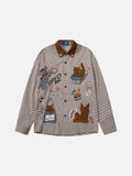 DAXUEN brown plaid shirt with embroidered cat faces