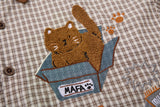 DAXUEN brown plaid shirt with embroidered cat faces