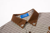 DAXUEN brown plaid shirt with embroidered cat faces