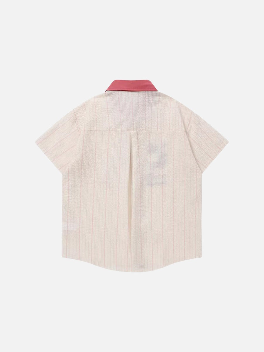 DAXUEN Embroidered cat tie collar short-sleeve shirt