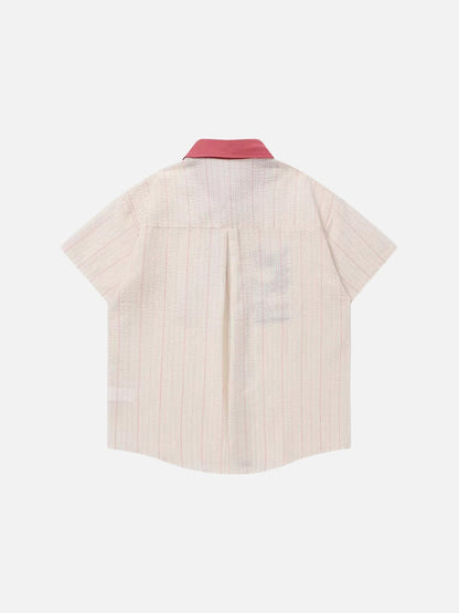 DAXUEN Embroidered cat tie collar short-sleeve shirt