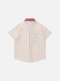 DAXUEN Embroidered cat tie collar short-sleeve shirt