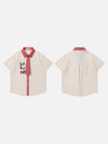 DAXUEN Embroidered cat tie collar short-sleeve shirt