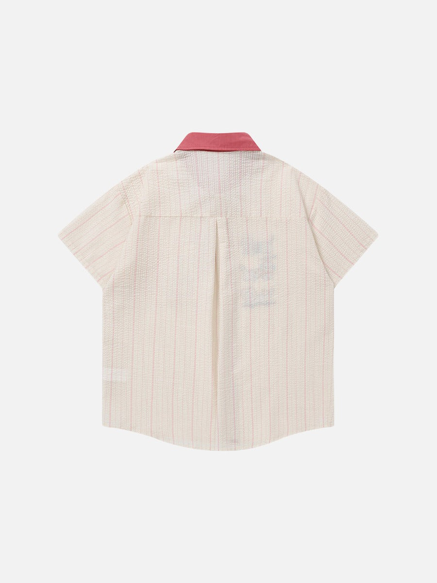 DAXUEN Embroidered cat tie collar short-sleeve shirt