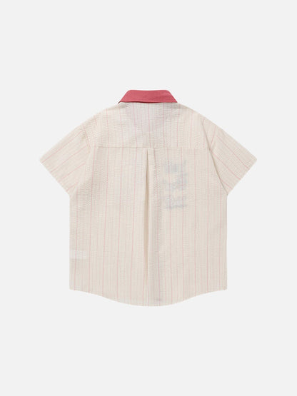 DAXUEN Embroidered cat tie collar short-sleeve shirt