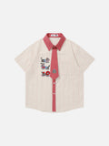 DAXUEN Embroidered cat tie collar short-sleeve shirt