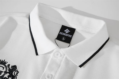 Embroidered White Crest Polo Shirt