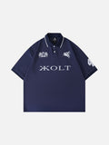 DAXUEN white embroidered crest graphic polo shirt