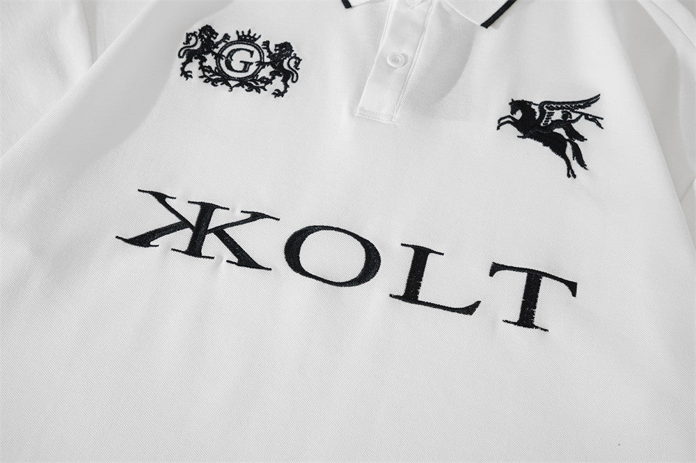 Embroidered White Crest Polo Shirt