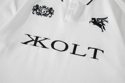 Embroidered White Crest Polo Shirt