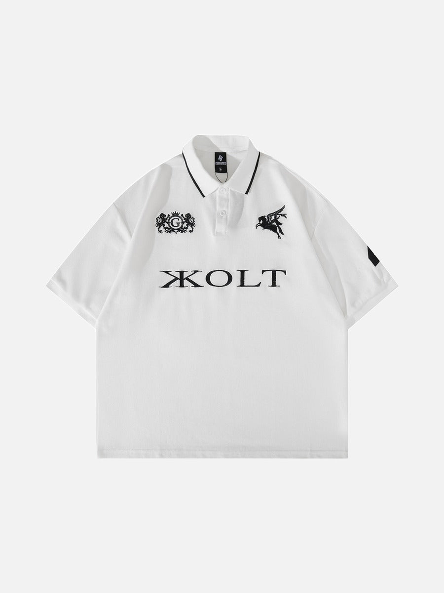 Embroidered White Crest Polo Shirt