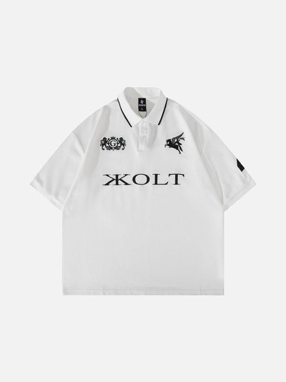 Embroidered White Crest Polo Shirt