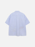 DAXUEN Light blue and white gingham short sleeve shirt with cartoon embroidery