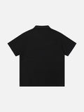 DAXUEN Embroidered graphic polo shirt in black and light grey marl
