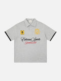 DAXUEN Embroidered graphic polo shirt in black and light grey marl