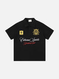 DAXUEN Embroidered graphic polo shirt in black and light grey marl