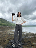 DAXUEN Embroidered short-sleeved knitted top — model photo