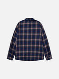 DAXUEN blue red white dark green plaid button-down shirt with embroidered red star