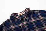 DAXUEN blue red white dark green plaid button-down shirt with embroidered red star