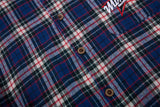 DAXUEN blue red white dark green plaid button-down shirt with embroidered red star