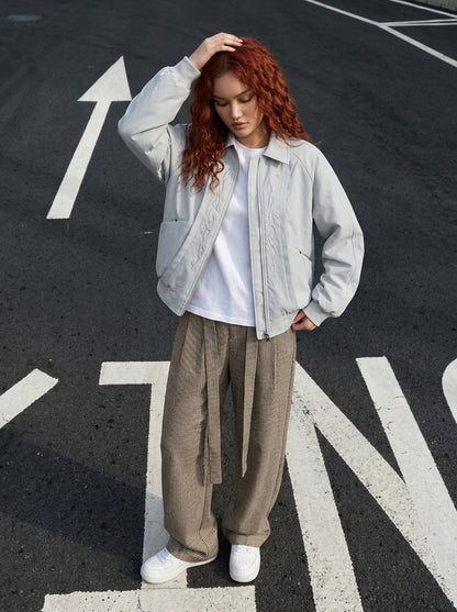 DAXUEN Embroidered relaxed fit bomber jacket — model photo