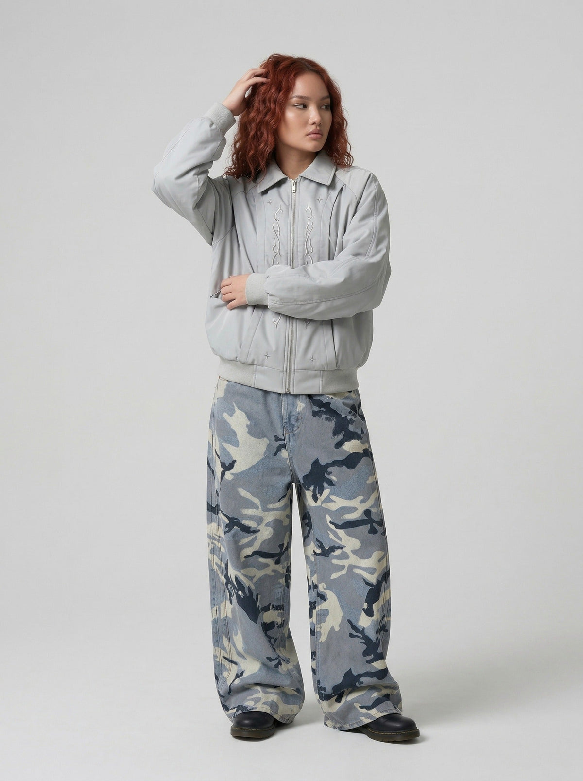 DAXUEN Embroidered relaxed fit bomber jacket — model photo