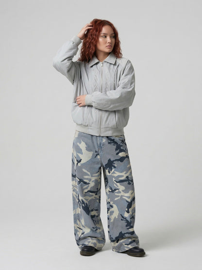 DAXUEN Embroidered relaxed fit bomber jacket — model photo
