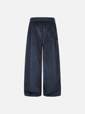 DAXUEN dark blue velvet embroidered script track pants