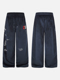 DAXUEN dark blue velvet embroidered script track pants