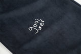 DAXUEN dark blue velvet embroidered script track pants