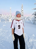 DAXUEN white short-sleeved soccer ball graphic jersey — model photo