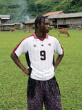 DAXUEN white short-sleeved soccer ball graphic jersey — model photo