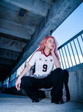 DAXUEN white short-sleeved soccer ball graphic jersey — model photo