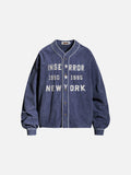 DAXUEN muted brown embroidered text corduroy baseball jacket